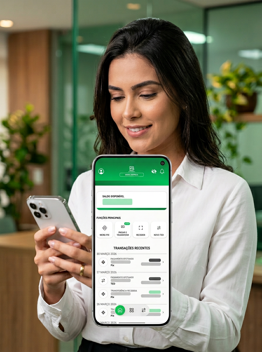 Cliente usando o app BS Finance